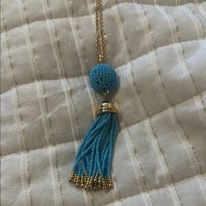 Elegant Blue and Gold Beaded Tassel Necklace by Talbots